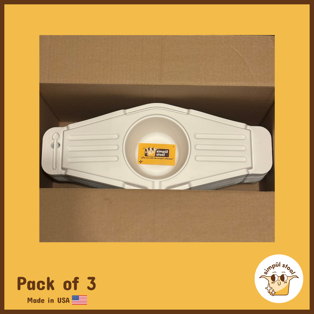 Simpül Stool collection kit – pack of 3, packaged in box with branded business card displayed in main cavity, clinical and home use specimen collector.