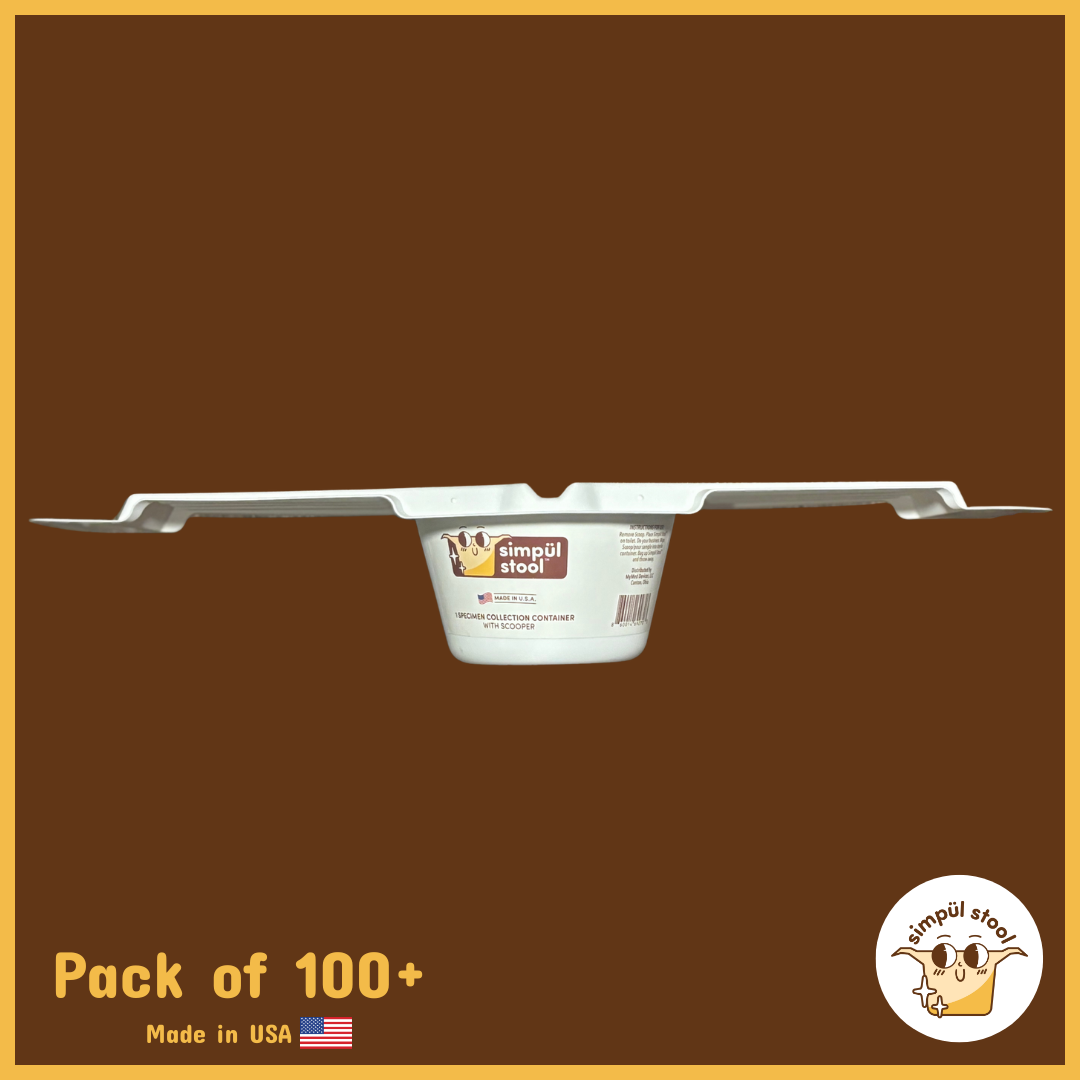 Simpül Stool commode specimen collector – pack of 100+ (single unit shown), front view, toilet hat for at-home and lab submission.